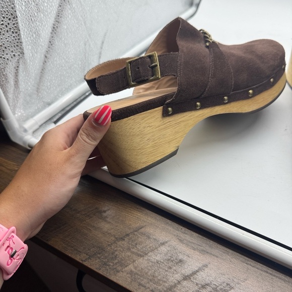 Anthropologie Silent D Georgia Suede Leather Slingback Clogs Brown Size 40 - Picture 9 of 16